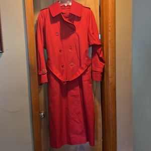 Vintage Burberry double-breasted trench coat in a beautiful cherry red color.